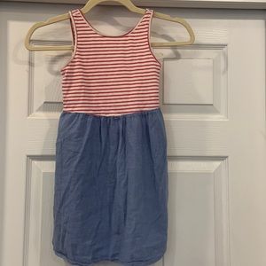 Old Navy kids dress, red white striped with denim skirt S 6-7